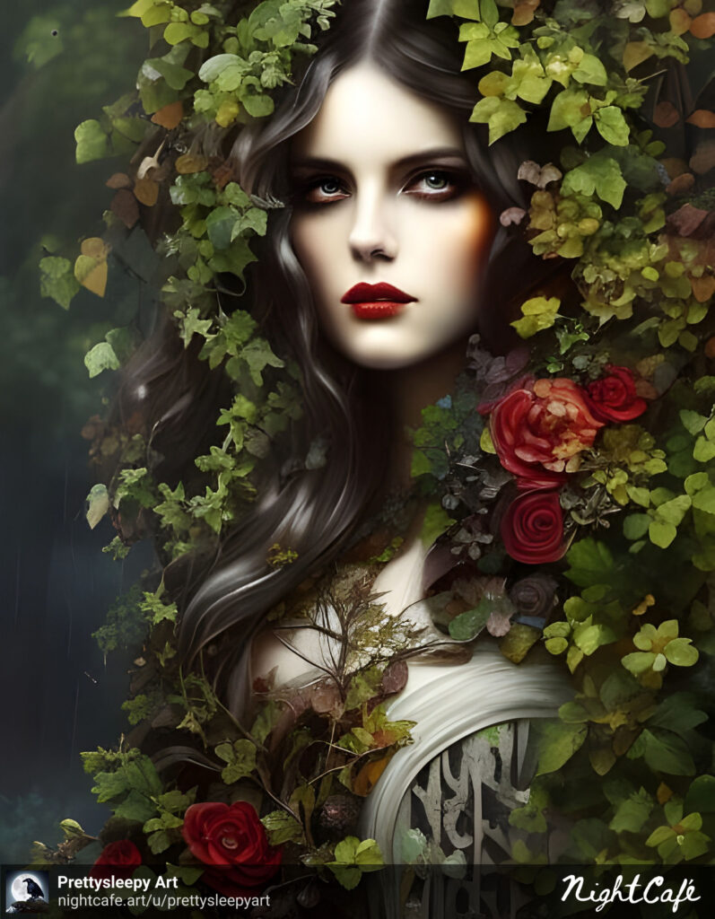 woman in the roses, nightcafe, prettysleepy art