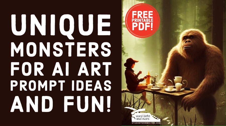 Unique Monsters for AI Art Prompt Ideas and Fun! Free Printable PDF Included.