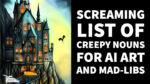 Screaming list of creepy nouns for AI Art and Mad-Libs